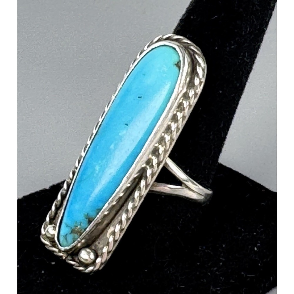 Sterling Silver Navajo Turquoise Long Statement Ring Size 7.25 8.75g